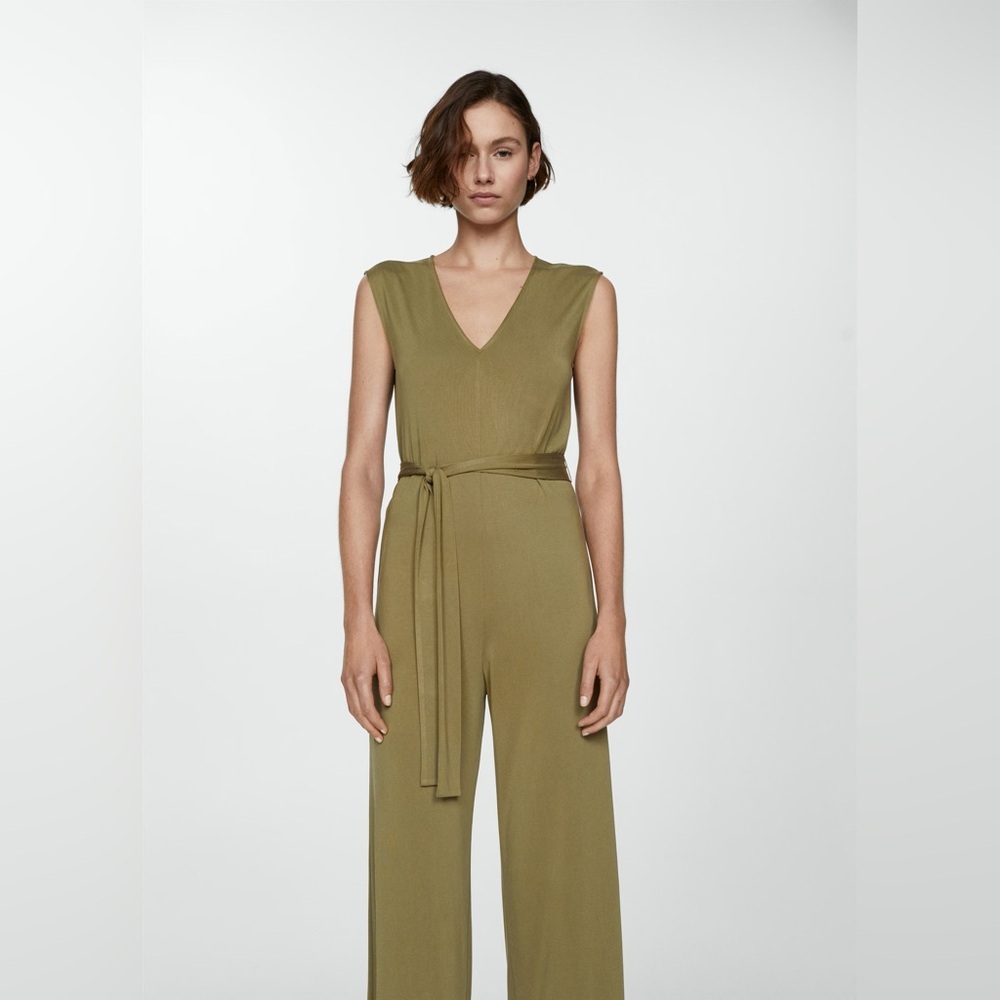 Mango Khaki bow long Jumpsuit NWT - Picture 5 of 7